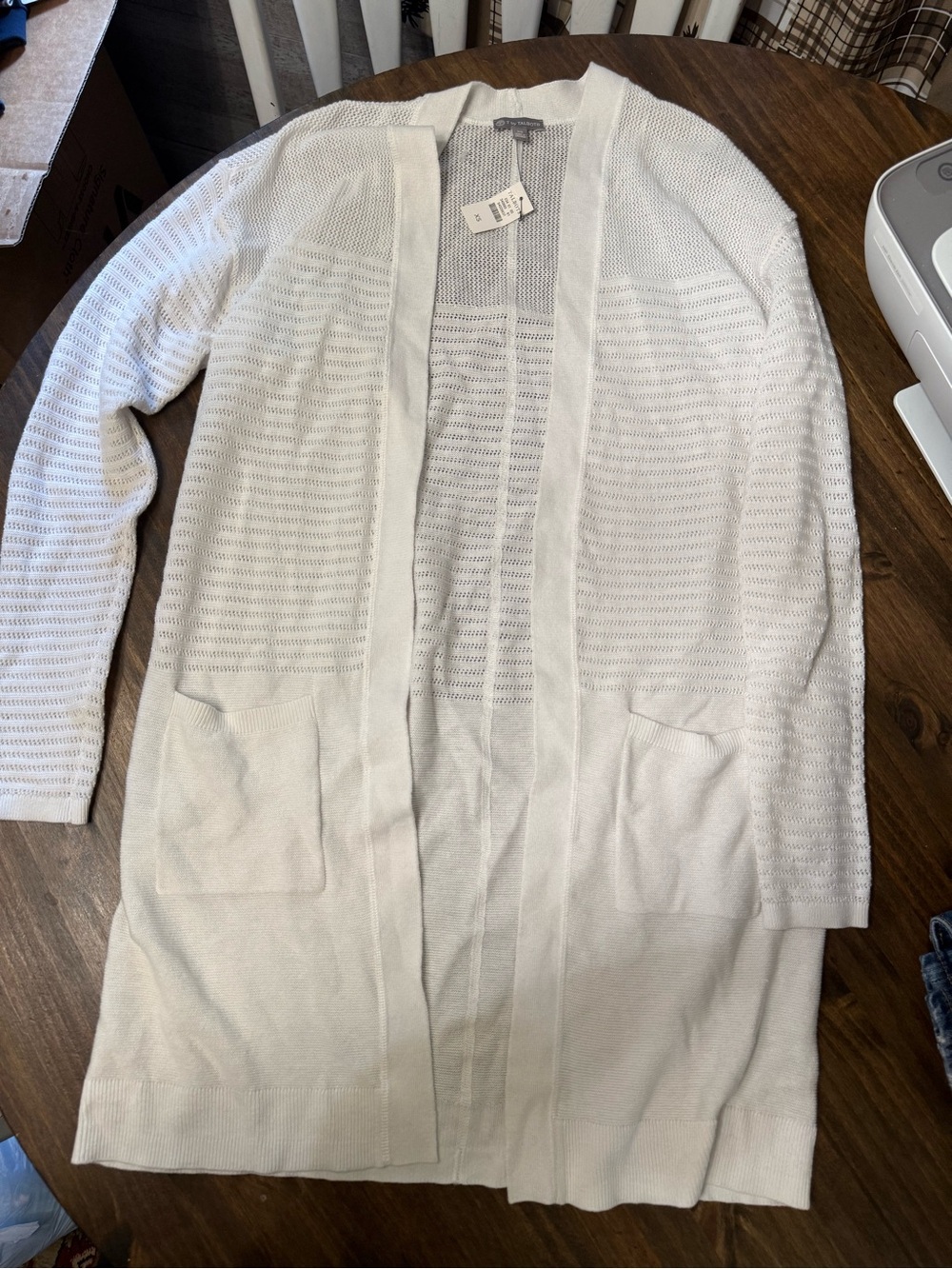 Talbots White Open-Front Knit Cardigan with Pockets